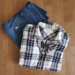 J.Crew Popover Blue/White Plaid Button-Down L